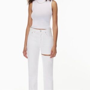 Agolde Lana Slice Jean White Organic Cotton Straight Leg Baggy Cut Out Jeans